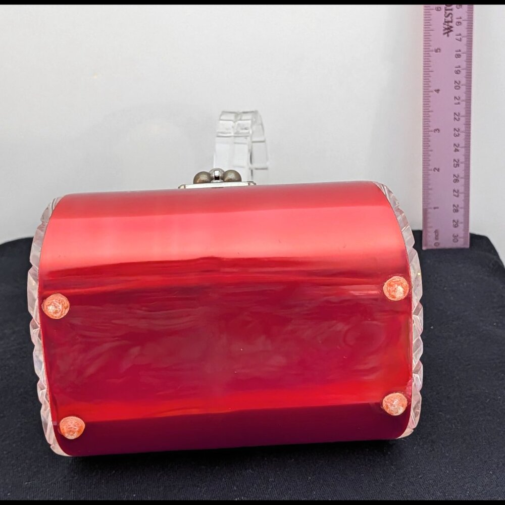 Wow FLORIDA HANDBAGS of Miami RED METALLIC & Clear Lucite Purse from the 1950s - Picture 5 of 7